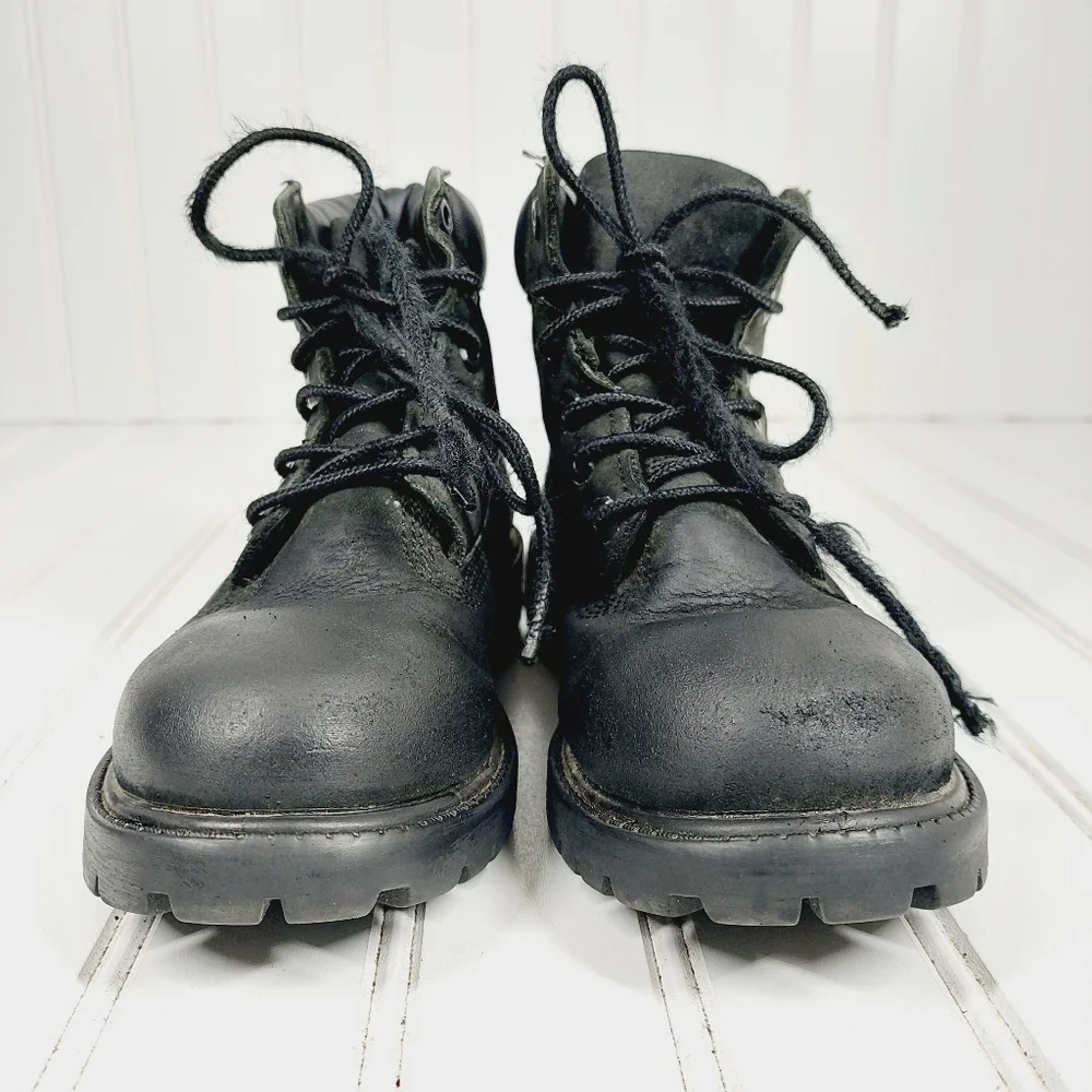 Timberland '6' Classic Black Leather Lace Up Kids Winter Boots A384